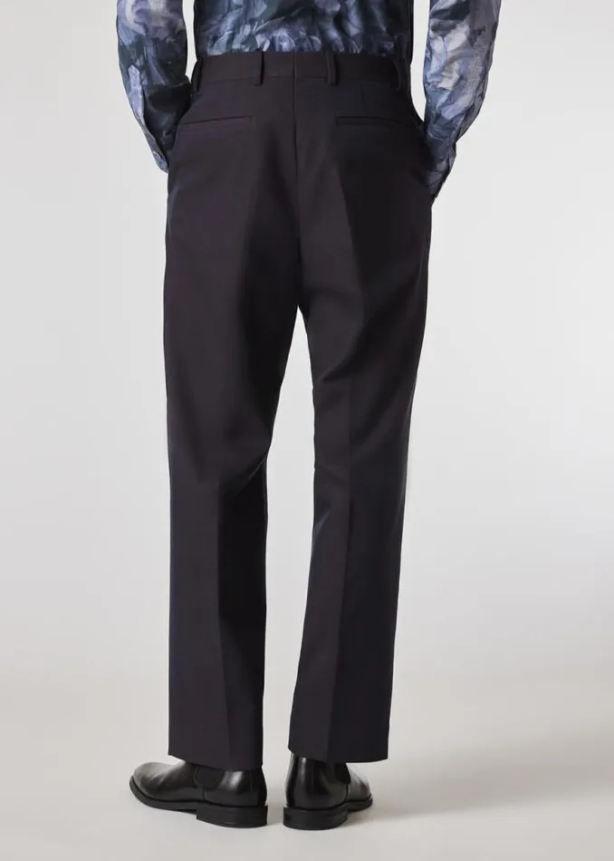 Mens Paul Smith Pants Navy Cotton And WoolBlend Twill Wide Leg Trousers Mens Paul Smith Pants Navy Cotton And WoolBlend Twill Wide Leg Trousers