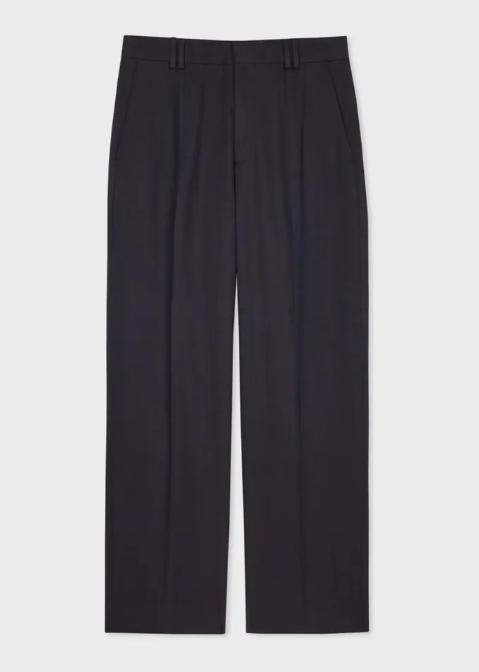Mens Paul Smith Pants Navy Cotton And WoolBlend Twill Wide Leg Trousers Mens Paul Smith Pants Navy Cotton And WoolBlend Twill Wide Leg Trousers