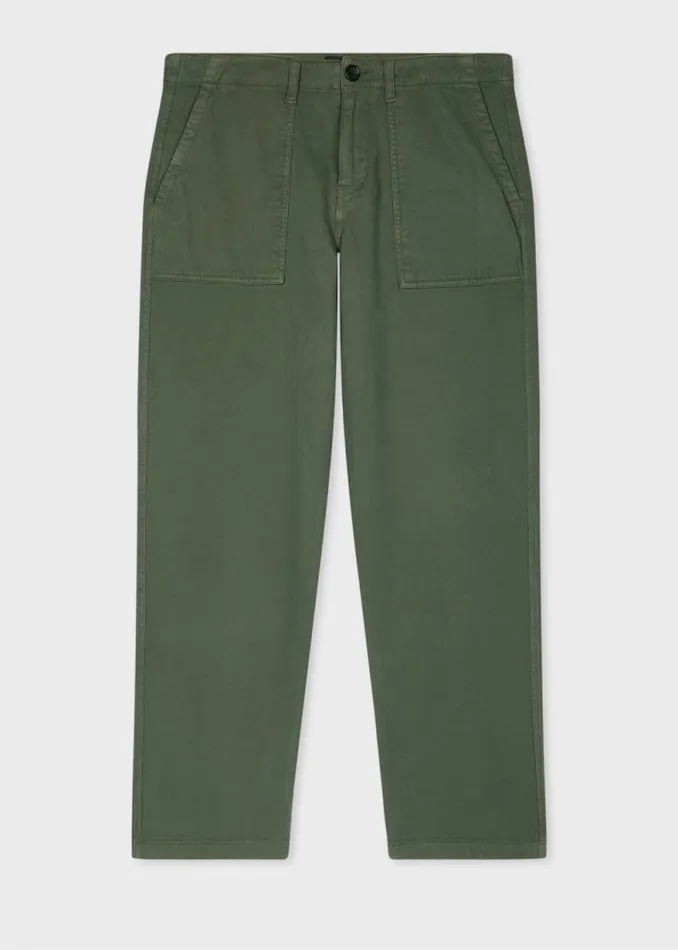 Mens Paul Smith Pants RelaxedFit Green Stretch CottonTwill Trousers