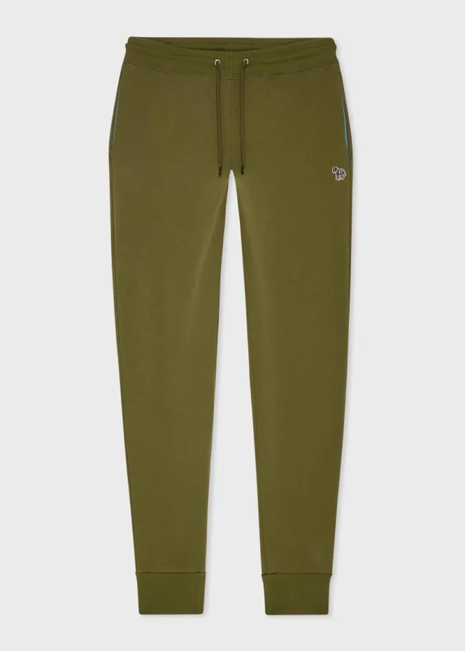 Mens Paul Smith Pants SlimFit Khaki Organic Cotton Zebra Logo Sweatpants Mens Paul Smith Pants SlimFit Khaki Organic Cotton Zebra Logo Sweatpants