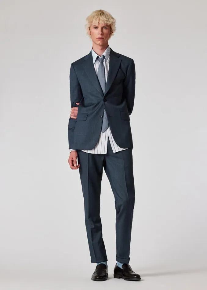 Mens Paul Smith Pants SlimFit Petrol Blue Check Wool Trousers Mens Paul Smith Pants SlimFit Petrol Blue Check Wool Trousers