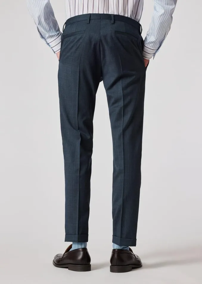 Mens Paul Smith Pants SlimFit Petrol Blue Check Wool Trousers Mens Paul Smith Pants SlimFit Petrol Blue Check Wool Trousers