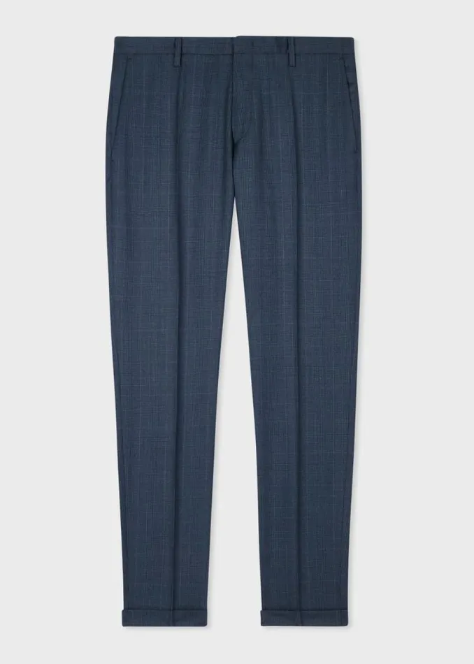 Mens Paul Smith Pants SlimFit Petrol Blue Check Wool Trousers Mens Paul Smith Pants SlimFit Petrol Blue Check Wool Trousers