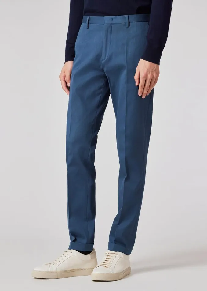Mens Paul Smith Pants SlimFit Petrol Blue CottonStretch Chinos