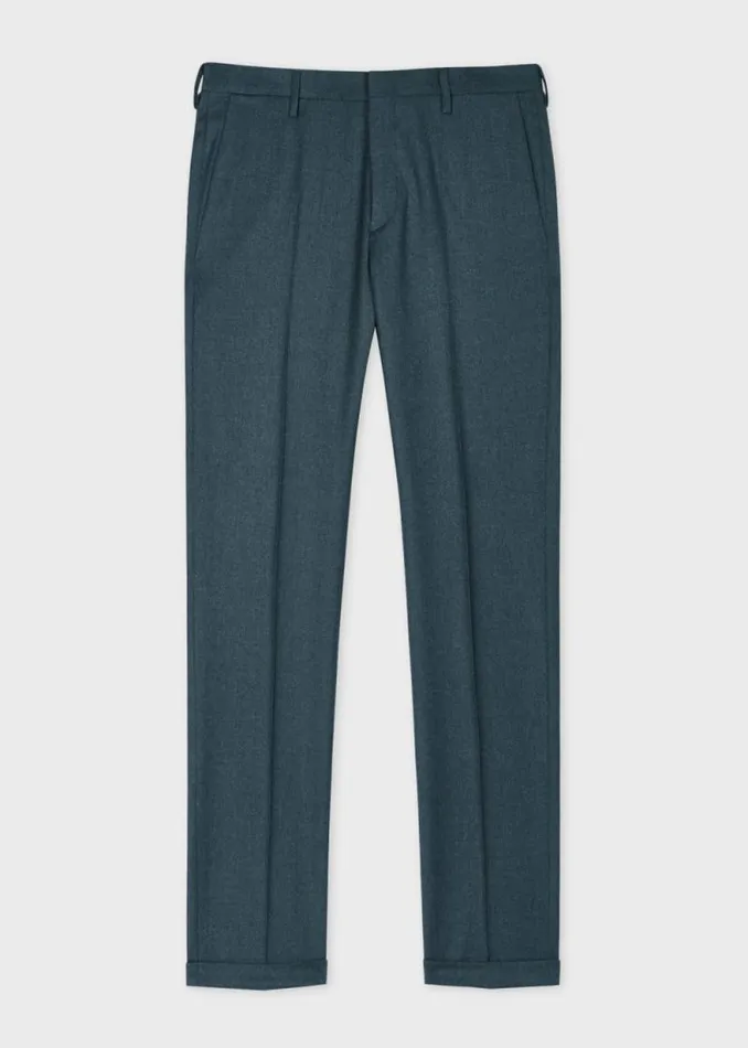 Mens Paul Smith Pants SlimFit Teal Overdyed WoolCashmere Flannel Trousers