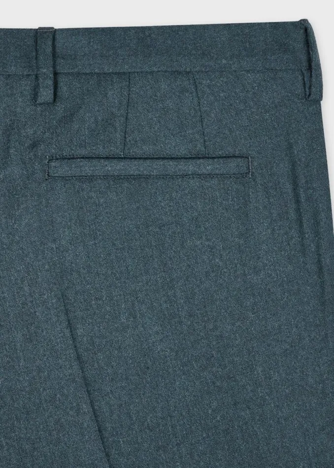 Mens Paul Smith Pants SlimFit Teal Overdyed WoolCashmere Flannel Trousers