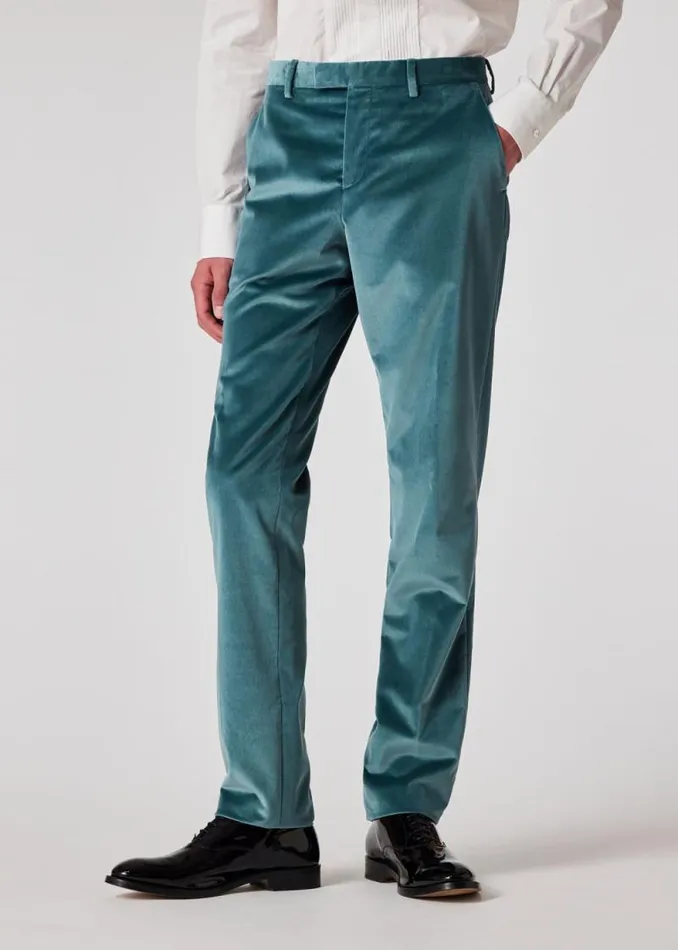 Mens Paul Smith Pants SlimFit Teal Velvet Trousers