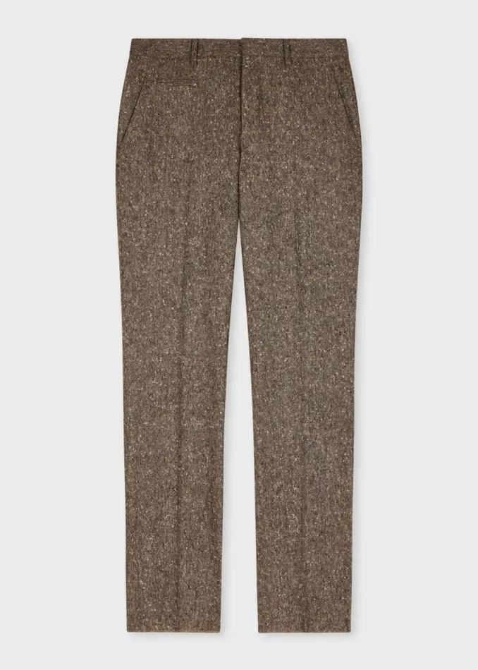 Mens Paul Smith Pants Slim StraightFit Light Brown Flecked Wool Trousers