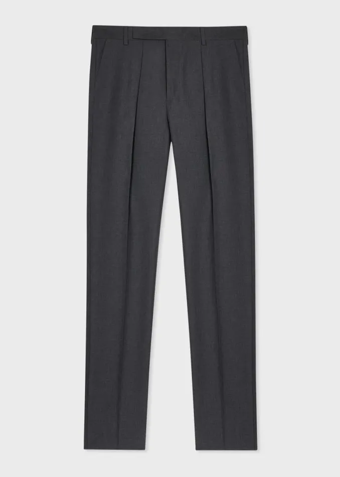 Mens Paul Smith Pants TaperedFit Dark Grey WoolCotton Pleated Trousers Mens Paul Smith Pants TaperedFit Dark Grey WoolCotton Pleated Trousers