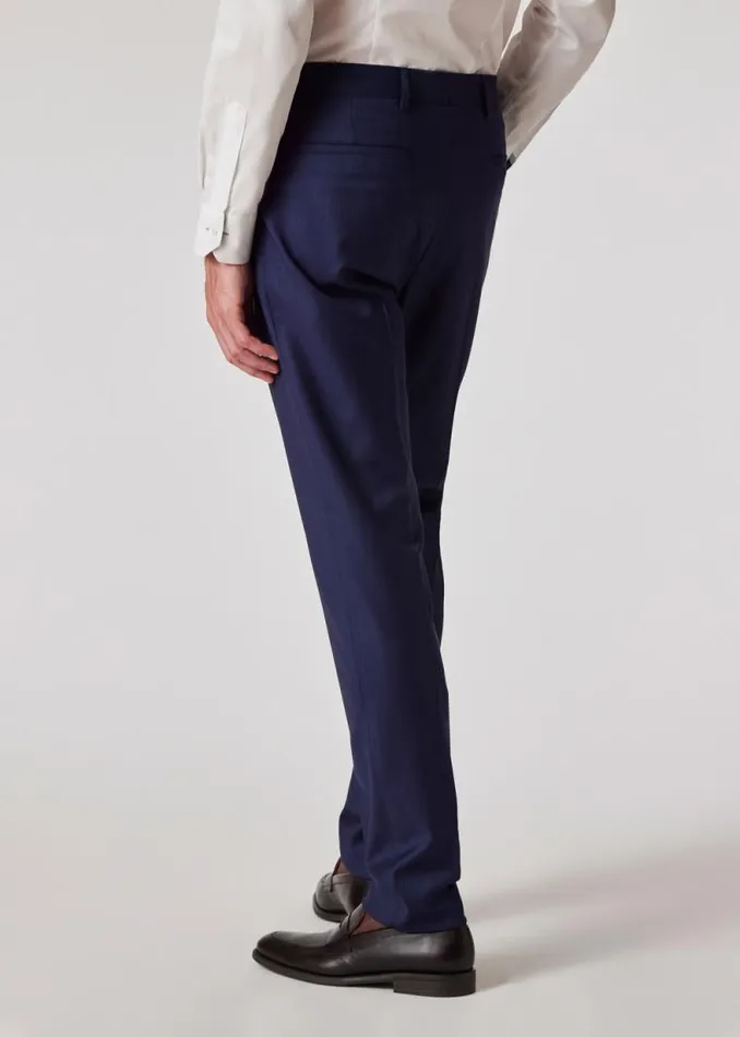 Mens Paul Smith Pants TaperedFit Navy Pinstripe Wool Pleated Trousers