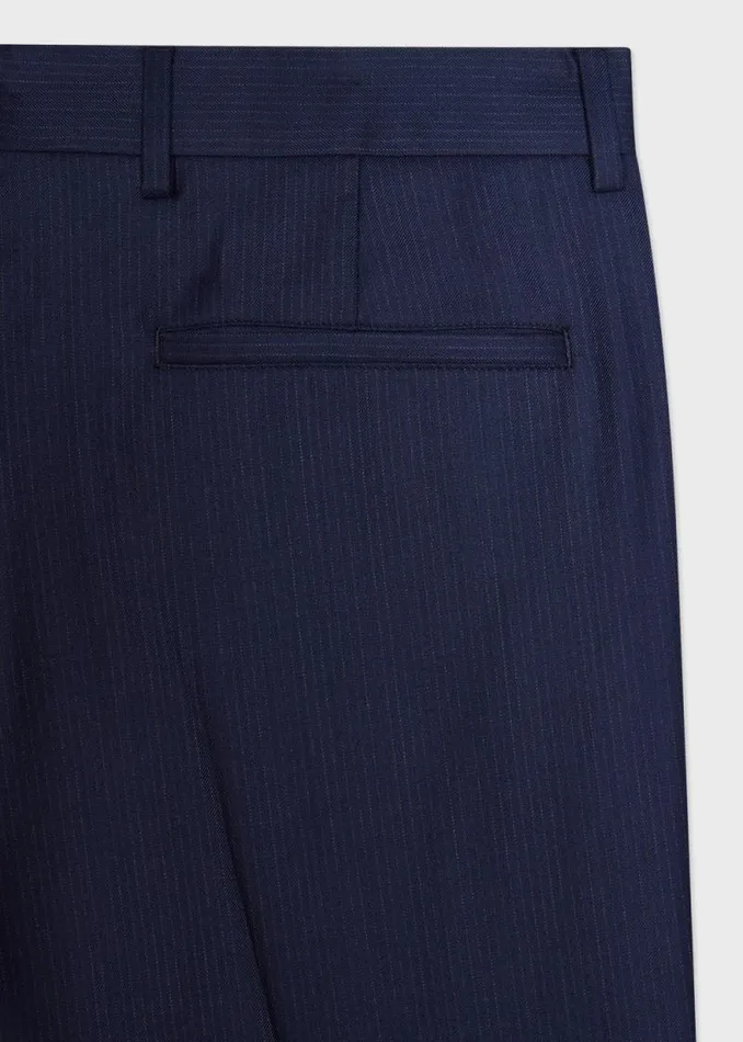 Mens Paul Smith Pants TaperedFit Navy Pinstripe Wool Pleated Trousers