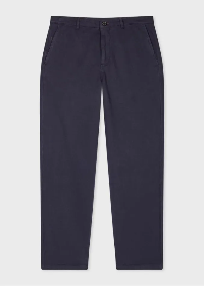Mens Paul Smith Pants TaperedFit Navy Stretch CottonTwill Trousers