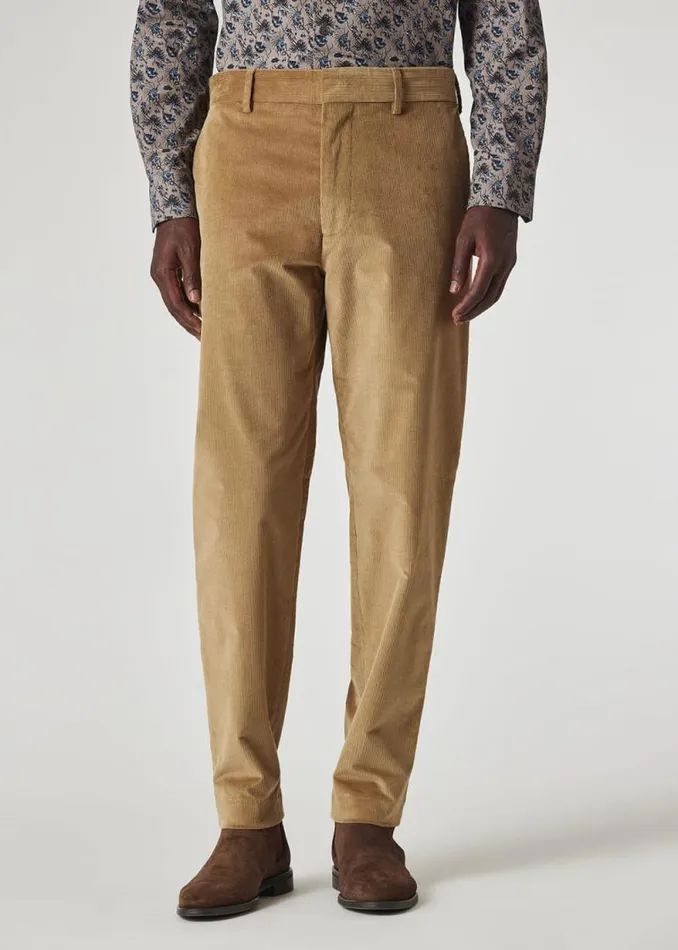 Mens Paul Smith Pants TaperedFit Tan CottonBlend Corduroy Trousers