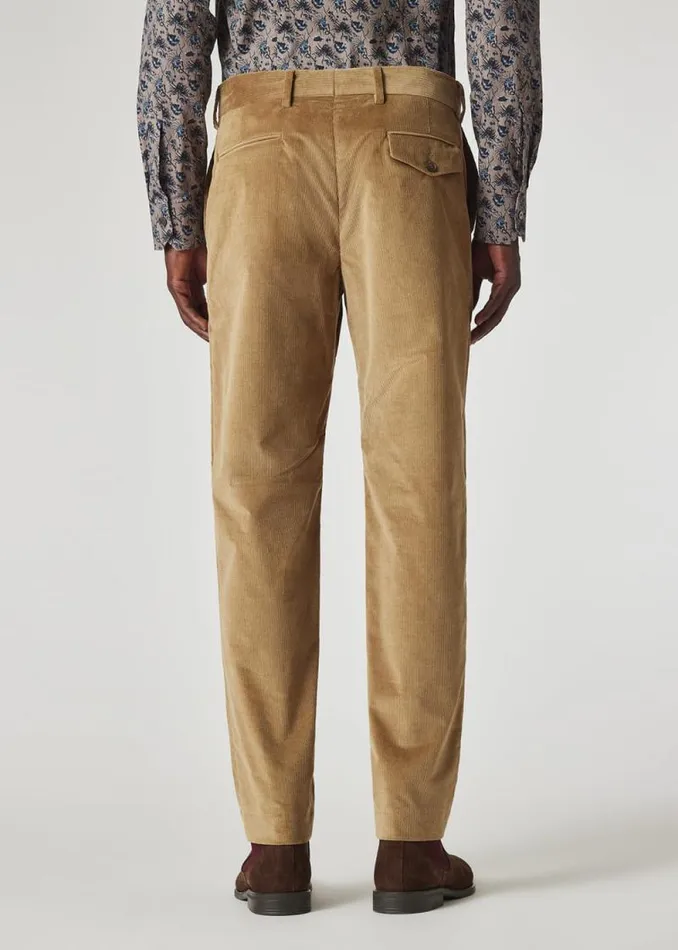 Mens Paul Smith Pants TaperedFit Tan CottonBlend Corduroy Trousers
