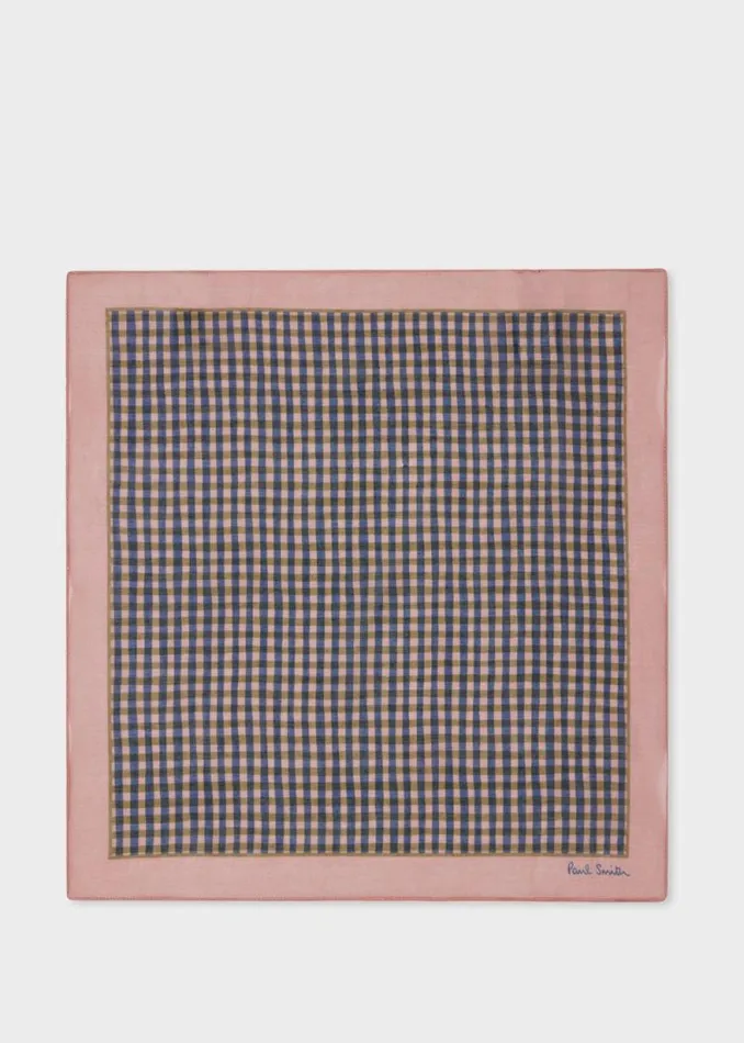 Mens Paul Smith Pocket Squares Pink Gingham Check Pocket Square