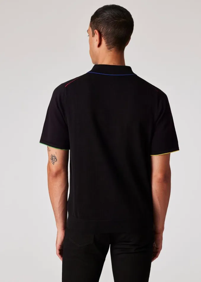 Mens Paul Smith Polo Shirts Black Knitted Cotton Zip Polo Shirt Mens Paul Smith Polo Shirts Black Knitted Cotton Zip Polo Shirt