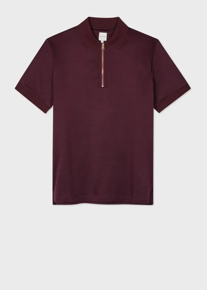 Mens Paul Smith Polo Shirts Burgundy Geo Jacquard Zip Polo Shirt Mens Paul Smith Polo Shirts Burgundy Geo Jacquard Zip Polo Shirt