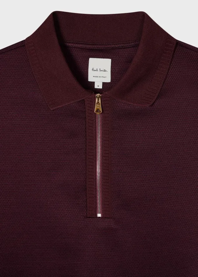 Mens Paul Smith Polo Shirts Burgundy Geo Jacquard Zip Polo Shirt Mens Paul Smith Polo Shirts Burgundy Geo Jacquard Zip Polo Shirt