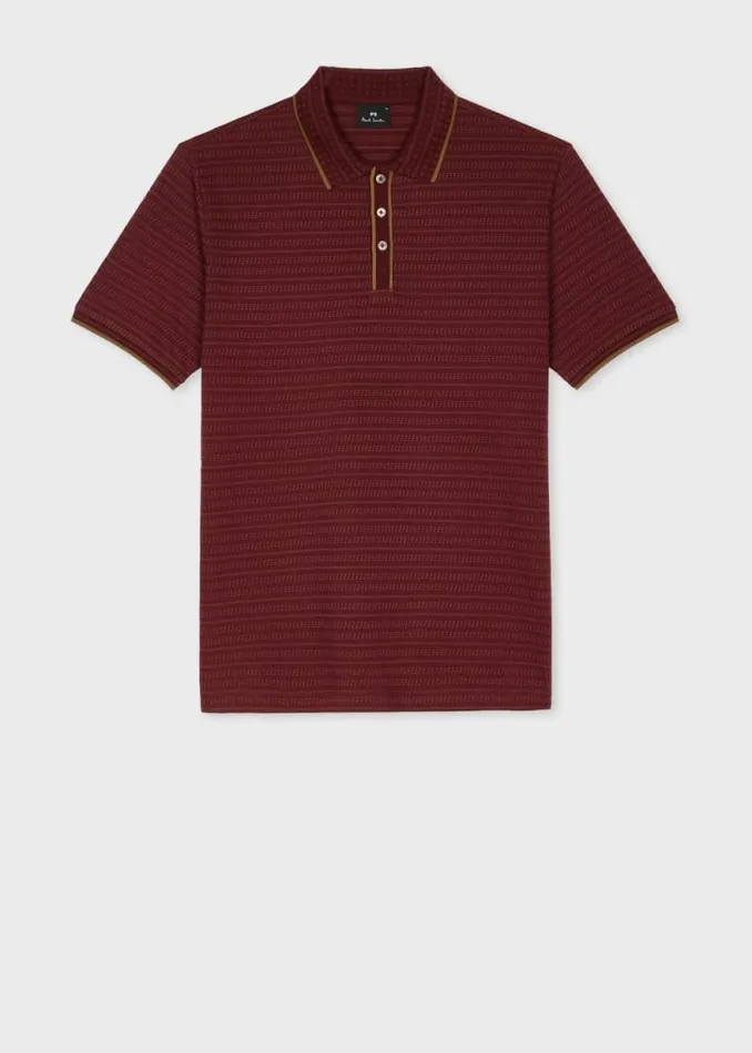Mens Paul Smith Polo Shirts Burgundy Mixed Stripe Cotton Polo Shirt
