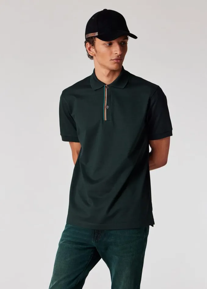 Mens Paul Smith Polo Shirts Dark Green 039Signature Stripe039 Trim Polo Shirt Mens Paul Smith Polo Shirts Dark Green 039Signature Stripe039 Trim Polo Shirt