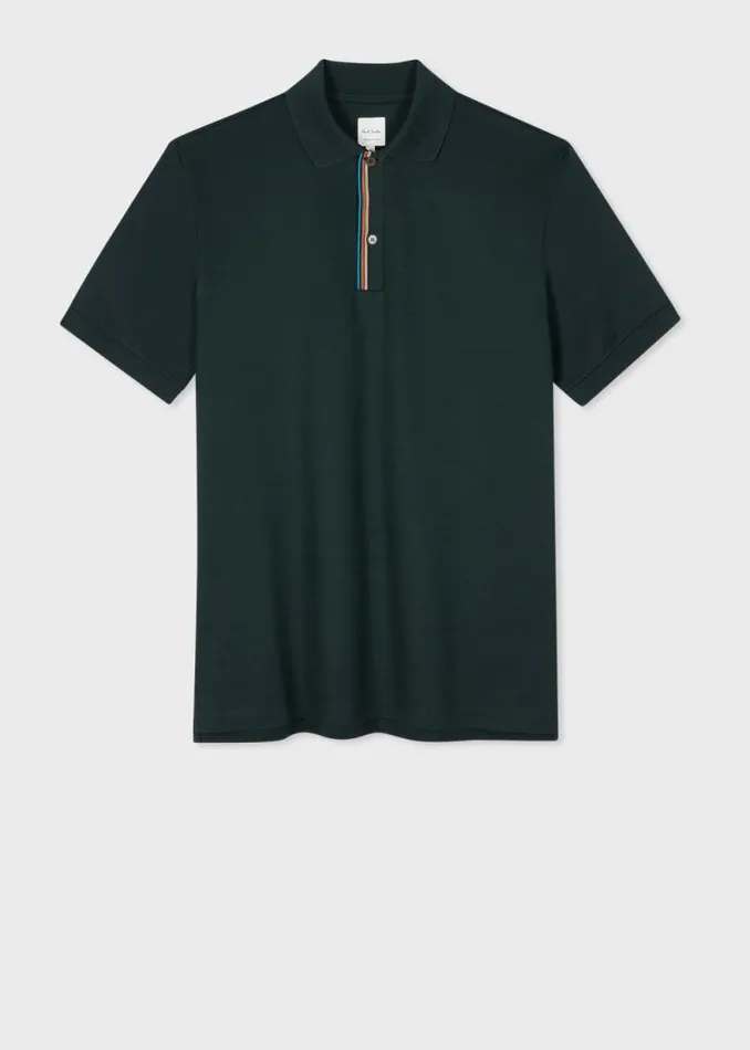 Mens Paul Smith Polo Shirts Dark Green 039Signature Stripe039 Trim Polo Shirt Mens Paul Smith Polo Shirts Dark Green 039Signature Stripe039 Trim Polo Shirt