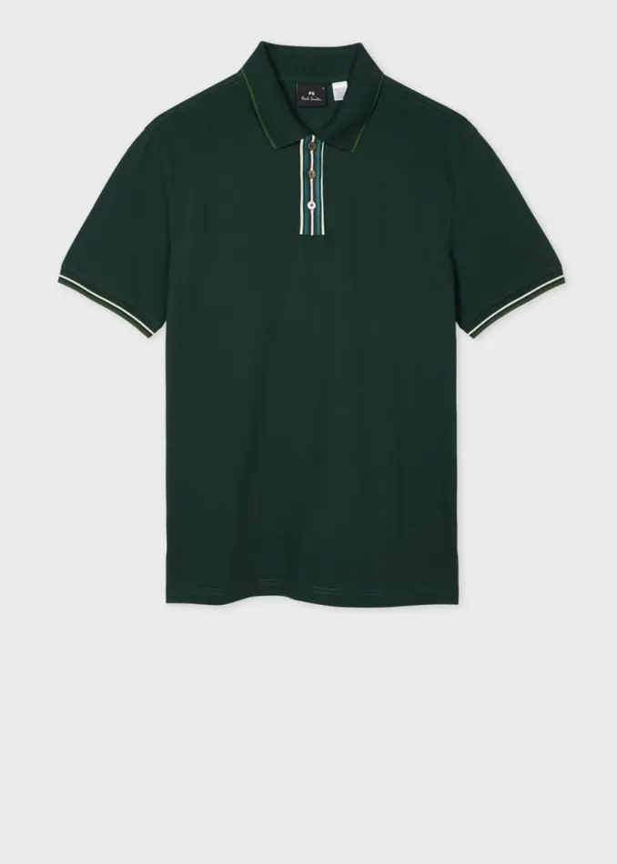 Mens Paul Smith Polo Shirts Dark Green Polo Shirt With Stripe Tipping