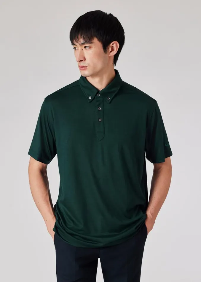 Mens Paul Smith Polo Shirts Dark Green Washable Merino Wool Polo Shirt