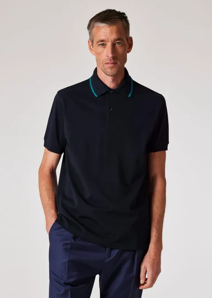 Mens Paul Smith Polo Shirts Dark Navy 039Bird039 Charm Button Polo Shirt