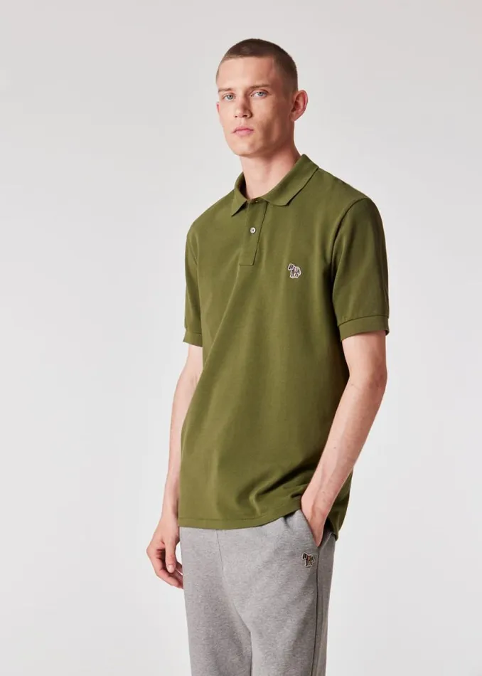 Mens Paul Smith Polo Shirts Khaki Organic Cotton Zebra Polo Shirt