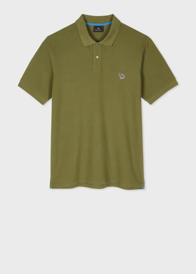 Mens Paul Smith Polo Shirts Khaki Organic Cotton Zebra Polo Shirt Mens Paul Smith Polo Shirts Khaki Organic Cotton Zebra Polo Shirt