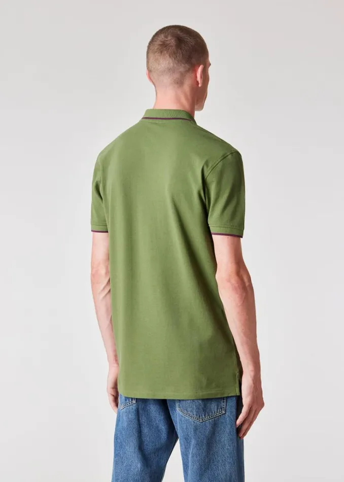 Mens Paul Smith Polo Shirts SlimFit Khaki Zebra Logo Polo Shirt With Purple Tipping Mens Paul Smith Polo Shirts SlimFit Khaki Zebra Logo Polo Shirt With Purple Tipping