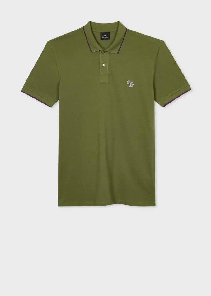 Mens Paul Smith Polo Shirts SlimFit Khaki Zebra Logo Polo Shirt With Purple Tipping Mens Paul Smith Polo Shirts SlimFit Khaki Zebra Logo Polo Shirt With Purple Tipping