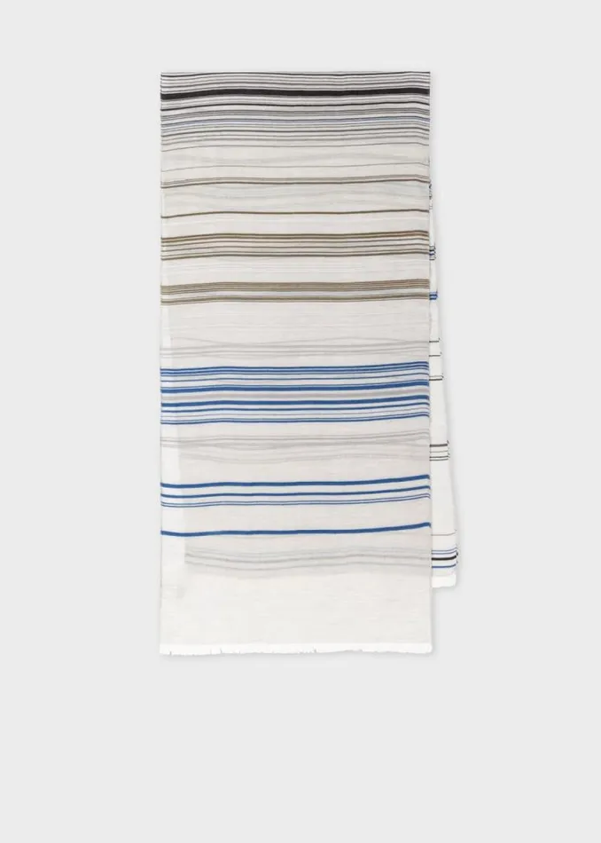 Mens Paul Smith Scarves Grey CottonBlend Thin Stripe Scarf