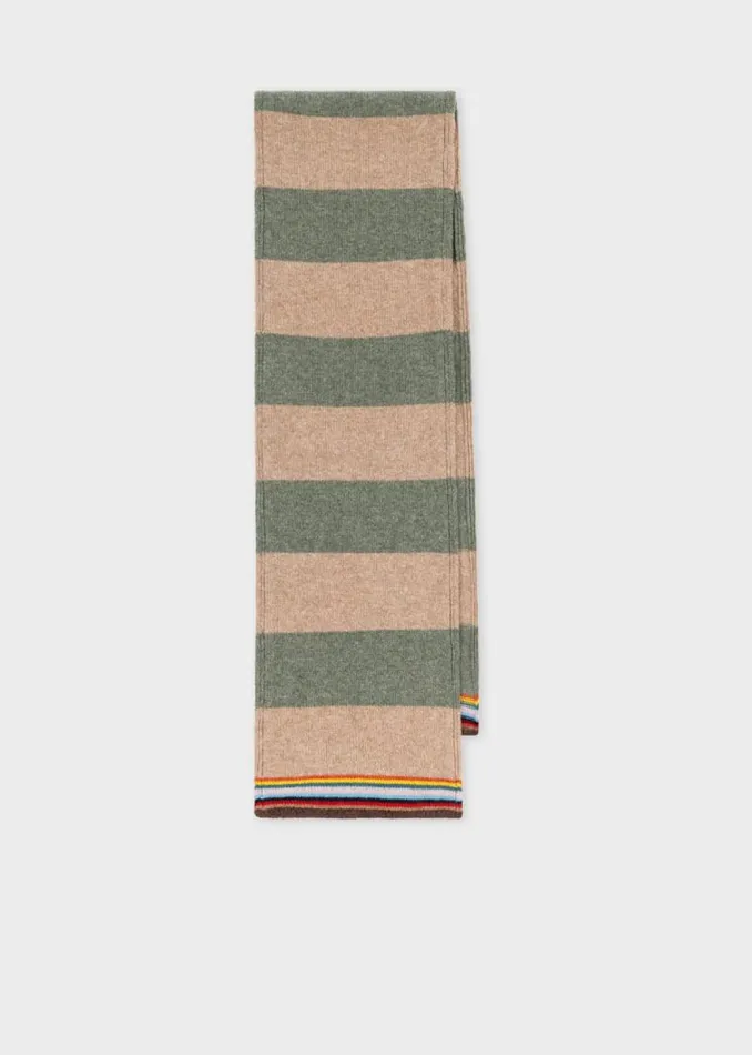 Mens Paul Smith Scarves Khaki And Tan Block Stripe Scarf With 039Signature Stripe039 Trim Mens Paul Smith Scarves Khaki And Tan Block Stripe Scarf With 039Signature Stripe039 Trim