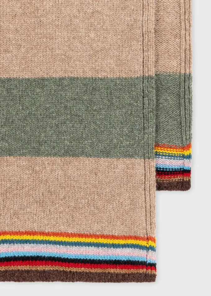 Mens Paul Smith Scarves Khaki And Tan Block Stripe Scarf With 039Signature Stripe039 Trim Mens Paul Smith Scarves Khaki And Tan Block Stripe Scarf With 039Signature Stripe039 Trim