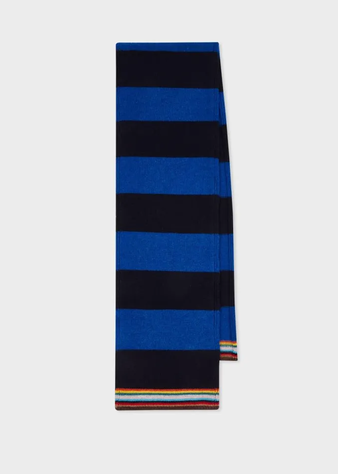 Mens Paul Smith Scarves Navy And Blue Block Stripe Scarf With 039Signature Stripe039 Trim Mens Paul Smith Scarves Navy And Blue Block Stripe Scarf With 039Signature Stripe039 Trim