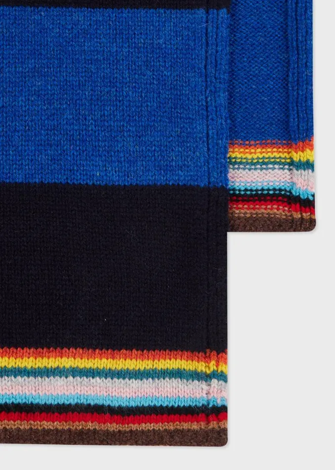 Mens Paul Smith Scarves Navy And Blue Block Stripe Scarf With 039Signature Stripe039 Trim Mens Paul Smith Scarves Navy And Blue Block Stripe Scarf With 039Signature Stripe039 Trim