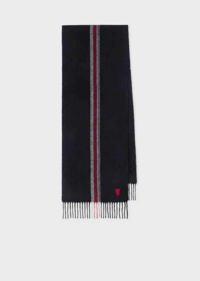 Mens Paul Smith Scarves Paul Smith For Manchester United Black Central Stripe Scarf Mens Paul Smith Scarves Paul Smith For Manchester United Black Central Stripe Scarf