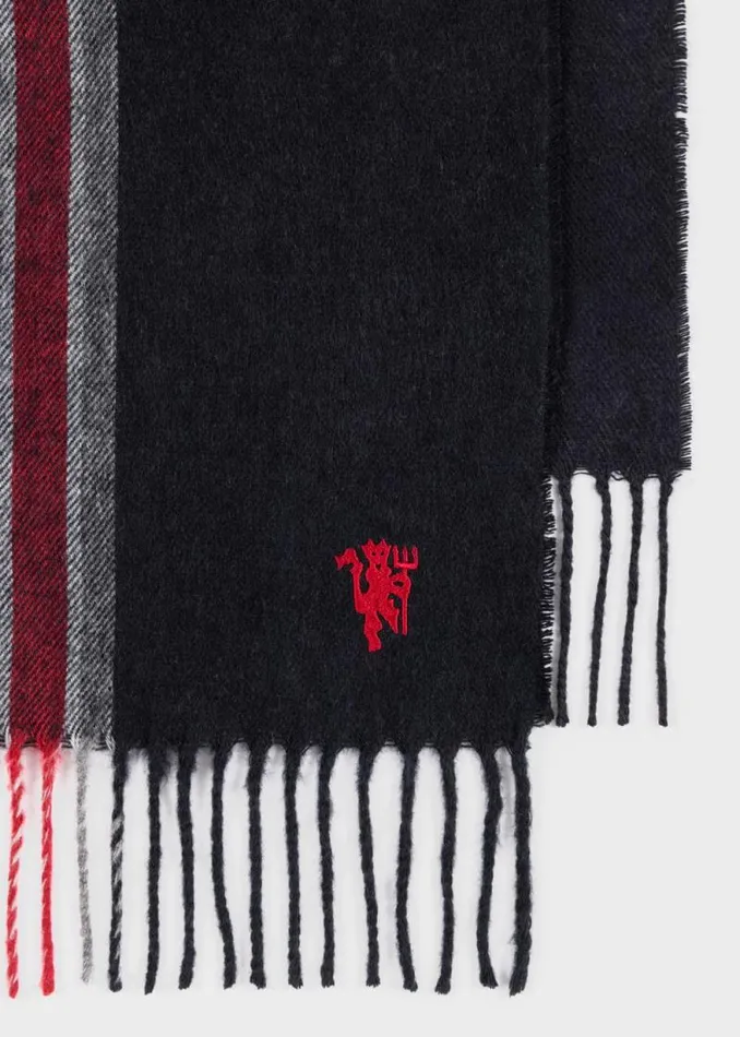 Mens Paul Smith Scarves Paul Smith For Manchester United Black Central Stripe Scarf Mens Paul Smith Scarves Paul Smith For Manchester United Black Central Stripe Scarf