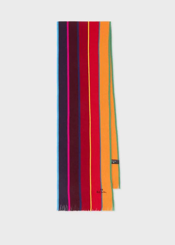 Mens Paul Smith Scarves Red Ombre Stripe Merino Wool Scarf