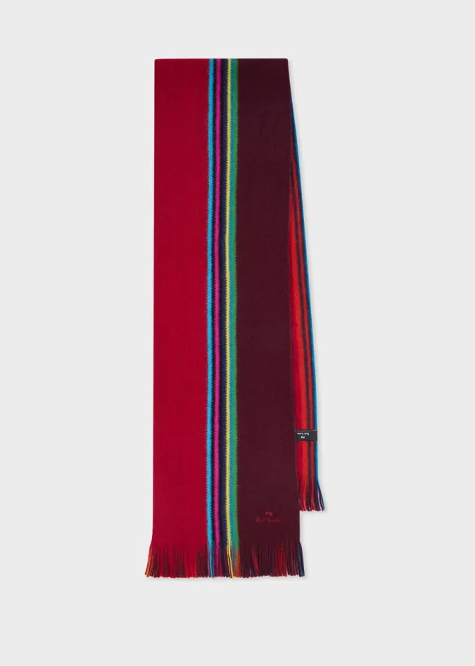 Mens Paul Smith Scarves Red Reversible 039Sports Stripe039 Scarf