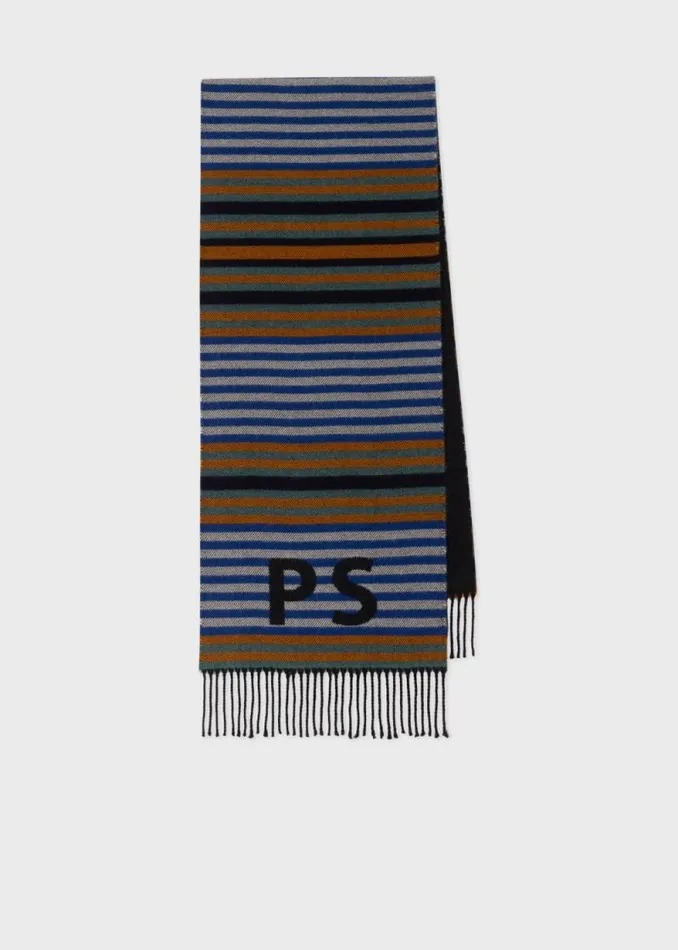 Mens Paul Smith Scarves Wool And CottonBlend Stripe Scarf