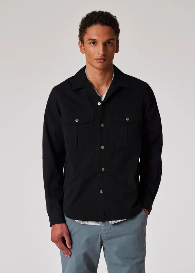 Mens Paul Smith Shirts Black DoublePocket Utility Shirt