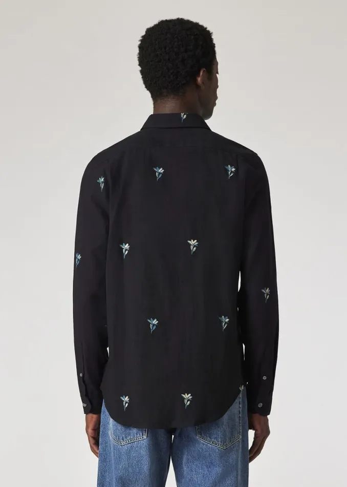 Mens Paul Smith Shirts Black Floral CottonFlannel TailoredFit Shirt Mens Paul Smith Shirts Black Floral CottonFlannel TailoredFit Shirt