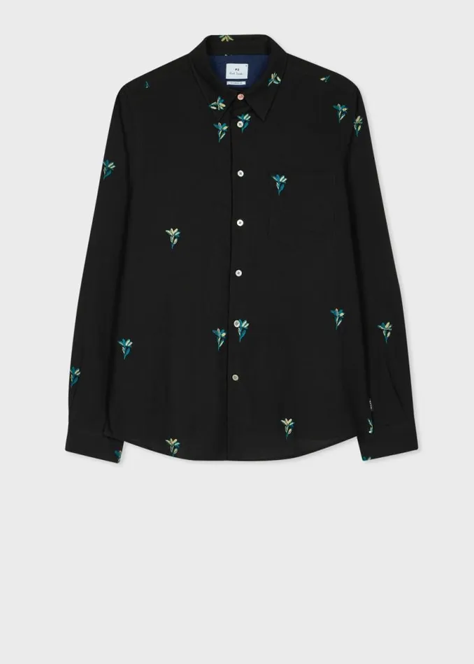 Mens Paul Smith Shirts Black Floral CottonFlannel TailoredFit Shirt Mens Paul Smith Shirts Black Floral CottonFlannel TailoredFit Shirt