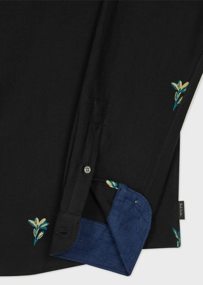 Mens Paul Smith Shirts Black Floral CottonFlannel TailoredFit Shirt Mens Paul Smith Shirts Black Floral CottonFlannel TailoredFit Shirt