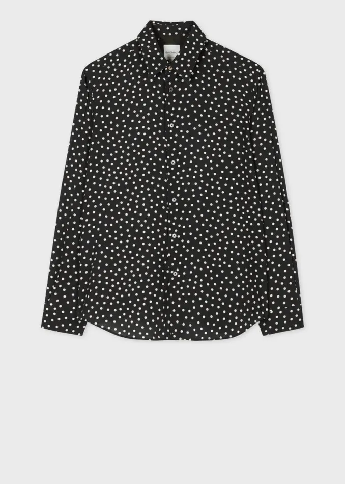 Mens Paul Smith Shirts Black Viscose 039Blur Polka039 Print Shirt