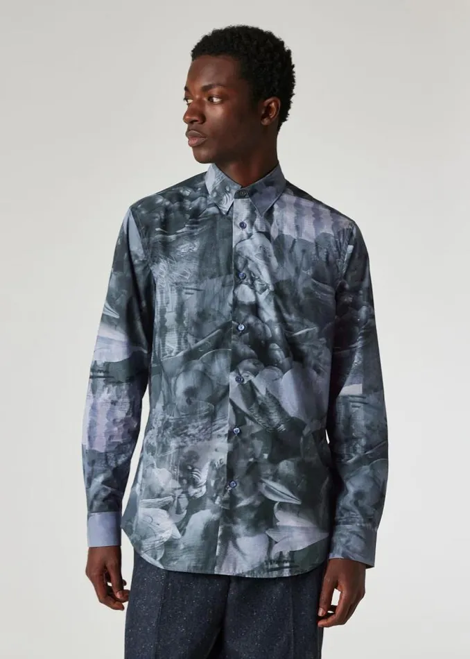 Mens Paul Smith Shirts Blue Photo Print Cotton Shirt