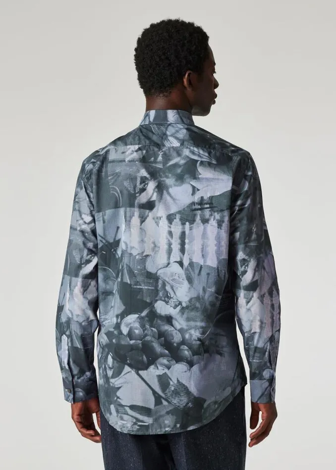 Mens Paul Smith Shirts Blue Photo Print Cotton Shirt Mens Paul Smith Shirts Blue Photo Print Cotton Shirt