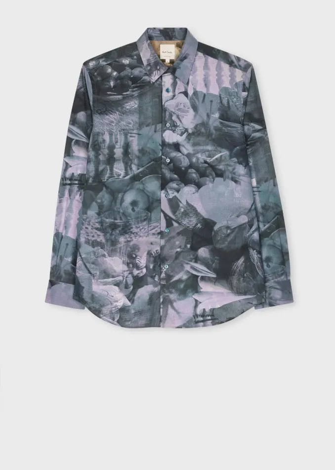 Mens Paul Smith Shirts Blue Photo Print Cotton Shirt Mens Paul Smith Shirts Blue Photo Print Cotton Shirt